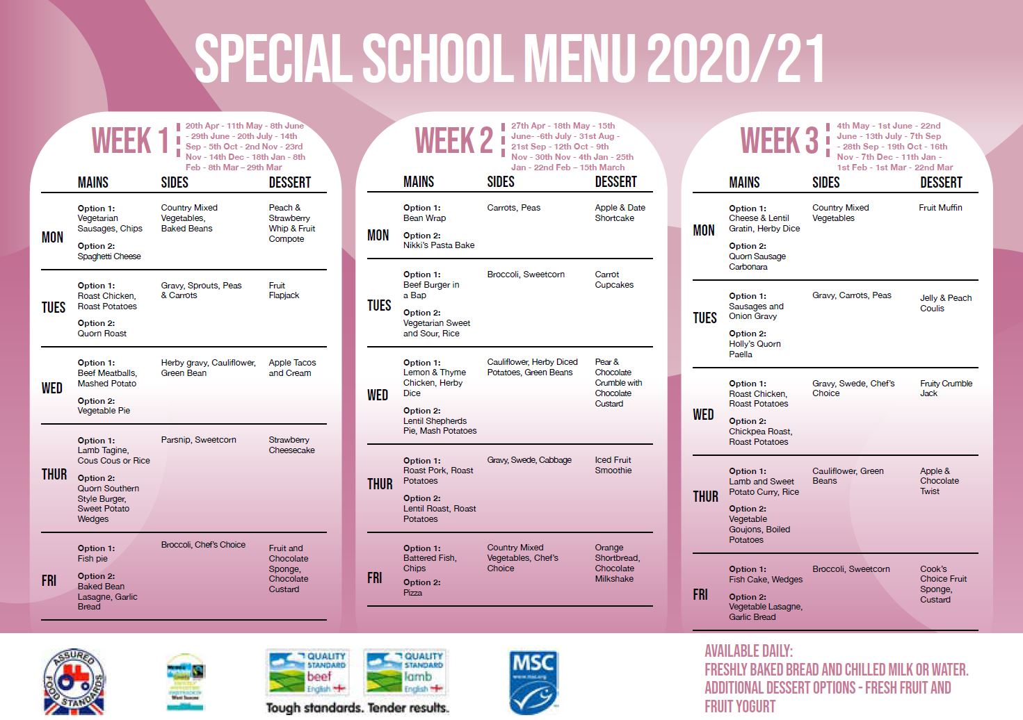 School Dinner Menu – St. Anthony's School